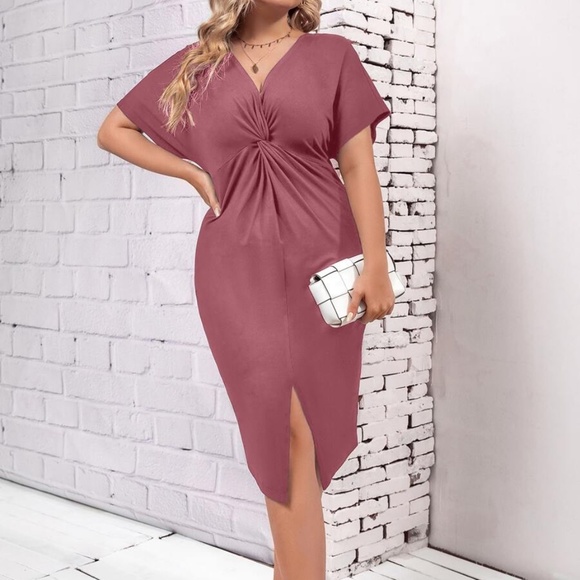Bellanblue Dresses & Skirts - Classic Plus Dusty Pink Twist Detail Midi Dress Party